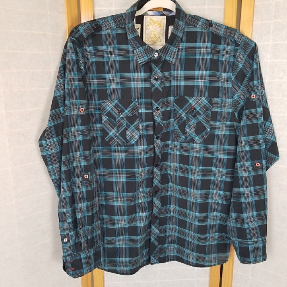 Sovereign Code Shirt Men's 2XL Western Plaid Black and Blue